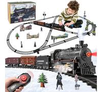 Ulikey Tren Juguete para Niños, Tren de Vapor Navideño con Humo, Luz, Sonidos, Clasico Locomotora de Vapor con Vías, Control Remoto Juegos De Trenes Regalo para Niños 3 a 12 Años
