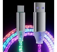 ULIKTO Cable de carga tipo C de 2 m, cable de carga con luz LED, visible, 7 colores, RGB cambiante gradual, brillante, 3 A, carga rápida, USB A a USB C, cable de sincronización de datos para Samsung