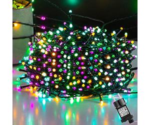 Ulinek Cadena de luces multicolor para exteriores, 50 m, 500 ledes, multicolor, con electricidad, decoración navideña, resistente al agua IP44 y 8 modos de visualización para ventanas, árbol de
