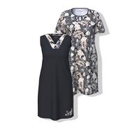 Ulla Popken 2 Camisetas Grandes para Mujer, Palmas primaverales, Negro, 50-52