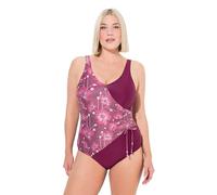 Ulla Popken Badeanzug, Alina, Wickelraffung Glitzerblüten Traje de baño de una Sola Pieza, Color Morado, 0 Mujeres