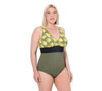 Ulla Popken Badeanzug Laura, Zitronencamou Traje de baño de una Sola Pieza, Verde Caqui, 60 Mujeres