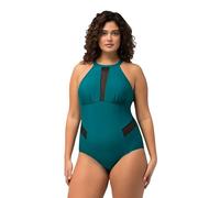 Ulla Popken Bañador, Cuello Halter, Rellenos Blandos, aplicación de Malla Verde bencina 52 815047755-52
