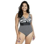 Ulla Popken Bañador, Estampado de Tigre, Rellenos Blandos, Cinta Decorativa Negro 52 847086100-52