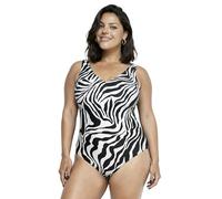 Ulla Popken Bañador, Estampado de Tigre, sin Rellenos Blandos, Cuello Redondo Negro 54+ 846928100-54+