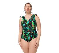 Ulla Popken Petra 826455-Bañador con Hombros Fruncidos Traje de baño de una Sola Pieza, Negro, 3 Mes para Mujer