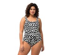 Ulla Popken Bañador, patrón de Leopardo, sin Rellenos Blandos, Cuello Redondo Negro 54+ 827226100-54+