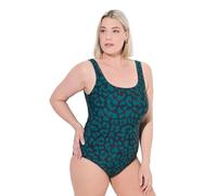 Ulla Popken Bañador, patrón de Leopardo, sin Rellenos Blandos, Cuello Redondo Verde Oscuro 50+ 827226455-50+