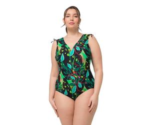 Ulla Popken Bañador Petra, Hombro Acanalado 826455 Traje de baño de una Sola Pieza, Negro, 60 Mujeres