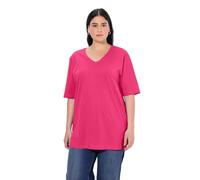 Ulla Popken Basic Shirt, V-Ausschnitt, Relaxed, Halbarm, Camisa Mujer, magentapink, Regular