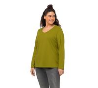Ulla Popken Basic Shirt, V-Ausschnitt, Schmal, Lange Ärmel Camiseta, Olivgrün, 42-44 para Mujer