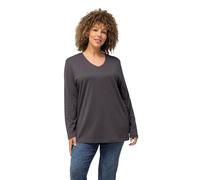 Ulla Popken Basic-t-Shirt, V-Ausschnitt, Entspannt, Langärmelig, Camiseta Mujer, Graphitgrau, 42-44