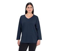 Ulla Popken Basic-V-Shirt, Langarm Camisa Manga Larga, Negro Azulado, 60-62 para Mujer