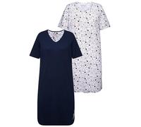 Ulla Popken Bigshirts, 2er-Pack, Rundhals-/V-Ausschnitt, Halbarm Camisa de Noche, Azul Oscuro, 44-46 Mujeres