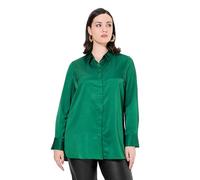 Ulla Popken Blusa Camisera de Raso, más Larga detrás, Cuello Camisero, Manga Larga Verde Esmeralda 54+ 822542452-54+