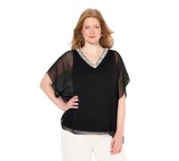 Ulla Popken Blusa de Gasa para Mujer con Adornos, Negro, 50-52