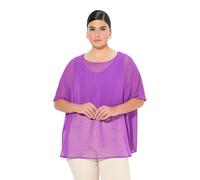 Ulla Popken Blusa de Gasa para Mujer, Talla Grande, Cuello Redondo, Media Manga, Blusas, Morado, 58-64