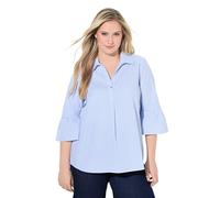 Ulla Popken Blusa de Manga 3/4 para Mujer, diseño de Rayas, línea A, Cuello de Camisa, Manga 3/4, Azul, 48-50