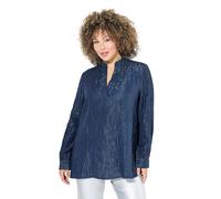 Ulla Popken Blusa de Manga Larga para Mujer con Rayas metálicas, línea A, Cuello en V, Azul Tinta., 48-50