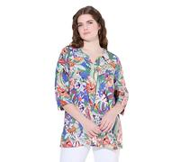 Ulla Popken Blusa de Mezcla de Lino para Mujer, Tallas Grandes, Talla Grande, línea A, Cuello túnica, Manga 3/4, 837717, Azul Celeste, 44-46
