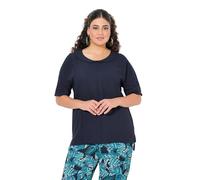Ulla Popken Blusa de Mezcla de Lino para Mujer, Tallas Grandes, Tallas Grandes, Marine, 50-52