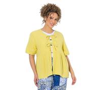 Ulla Popken Blusa de Muselina, Cierre con Lazo, Escote en V, Media Manga Amarillo limón 54+ 848464601-54+