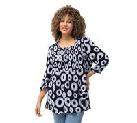 Ulla Popken Blusa de Punto Smock, círculos, Forma en A, Cuello Redondo, Manga 3/4 Marina 50+ 829086130-50+