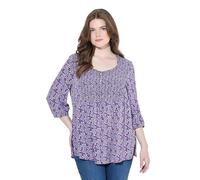 Ulla Popken Blusa de Punto Smock, Flores, Forma en A, Cuello Redondo, Mangas 3/4 Lavanda 50+ 840885814-50+