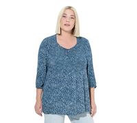 Ulla Popken Blusa de Punto Smock, Lunares, Forma en A, Cuello Redondo, Manga 3/4 Azul Oscuro 58+ 830258750-58+