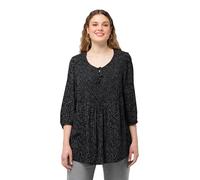 Ulla Popken Blusa Smok con Estampado de Puntos 830258, Negro, 60 ES/62 ES Mujeres
