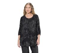 Ulla Popken Blusa de Punto Smok, patrón Floral, Cuello Redondo, Manga 3/4 Negro 46+ 834111100-46+