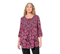 Ulla Popken Smokbluse, Floraler Druck, Rundhals, 3/4-arm Blusa Smok Estampado, Rojo y Rosa, 48-50 Mujeres