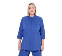 Ulla Popken Blusa para Mujer, Tallas Grandes, Talla Grande, diseño de Burbujas, Cuello de Camisa, Manga 3/4, Azul Cobalto, 50-52 Grande
