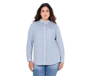 Ulla Popken Blusa para Mujer, Tallas Grandes, Tallas Grandes, diseño de Rayas, línea A, Cuello de Camisa, Manga Larga, Azul Denim, 58-60