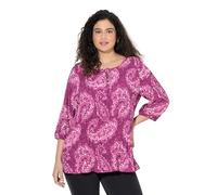 Ulla Popken Blusa Plisada para Mujer, Tallas Grandes, Tallas Grandes, Cachemira, Cuello Redondo, Manga 3/4, Doble Capa, 842265, Frambuesa, 58-60