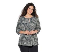 Ulla Popken Blusa Plisada para Mujer, Tallas Grandes, Tallas Grandes, Cachemira, Cuello Redondo, Manga 3/4, Doble Capa, 842265, Gris Verdoso, 58-60