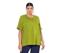 Ulla Popken Blusa Tipo Camiseta, Aplique de Pespunte, Forma en A, Media Manga Verde Hierba 54+ 792119420-54+