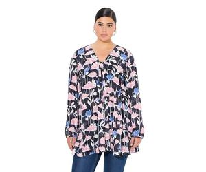 Ulla Popken Bluse, Alloverdruck, A-Linie, Carree-Ausschnitt, Langarm, Marine, 44-46 Mujeres