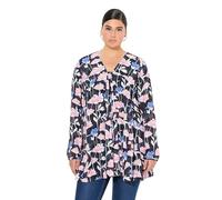 Ulla Popken Bluse, Alloverdruck, A-Linie, Carree-Ausschnitt, Langarm, Marine, 48-50 Mujeres