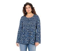 Ulla Popken Bluse, Gesmokt, Rundhals, Ausgestellter Langarm Smock de Manga Ancha, Marine, 48-50 Mujeres