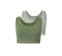 Ulla Popken Bustier de algodón orgánico en Paquete Doble con Rayas/Color Liso Sujetador Mujer, Verde Oliva, 48-50