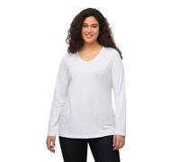 Ulla Popken Camiseta Básica, Cuello En V, Ajustada, Manga Larga, Camiseta para Mujer, Blanco (Schneeweiß), 46-48