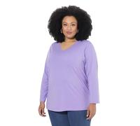 Ulla Popken Camisa, Escote en V, Informal, Manga Larga Azul Lila 66+ 725334810-66+