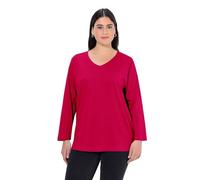 Ulla Popken Camiseta básica en V, Manga Larga, Rojo, 56-58 para Mujer