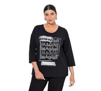 Ulla Popken Camisa, Imagine, Escote en Cuello Redondo, Manga 3/4 Negro 42+ 843128100-42+