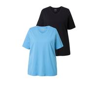 Ulla Popken T-Shirts, 2er-Pack, V-Ausschnitt, Halbarm, Biobaumwolle Camiseta, Azul Celeste, 44-46 Mujeres