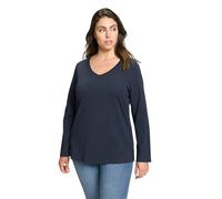 Ulla Popken Camiseta Básica, Cuello En V, Ajustada, Manga Larga, Camiseta para Mujer, Azul (Marine), 54-56