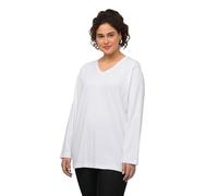Ulla Popken Camiseta básica en V, Manga Larga, Blanco Nieve, 64-66 para Mujer