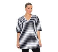 Ulla Popken Camiseta básica en V para Mujer, Tallas Grandes, Tallas Grandes, diseño de Rayas relajadas