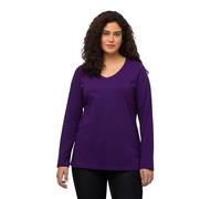 Ulla Popken Camiseta básica para Mujer, Cuello en V, Manga Larga, Deep Purple, 48-50
